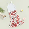 Clothing Sets 2pcs Toddler Girls Summer Children Kids Outfit White Sleeveless Ribbed Camisole Floral Flared Pants