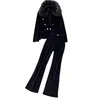 Женские брюки из двух предметов, модный вельветовый пиджак, комплект брюк, темпераментный меховой воротник, костюм, пальто, повседневное пальто с высокой талией и широкими штанинами Z3315