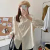 Women's Blouses Women Elegant Solid Blouse Spring Autumn Casual Long Sleeve Turndown Collar Cotton Loose Shirt Office Lady Tunics Oversized