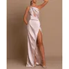 Luz rosa apliques um ombro vestidos de baile divisão sereia gow com arco sem mangas swoop trem vestido de noiva robe 328 328