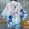 Vêtements ethniques Style japonais Wave Print Samurai Kimono Streetwear Hommes Femmes Cardigan Harajuku Robe Vêtements 2023 Summer Beach Yukata