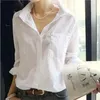 Camicette da donna Camicia bianca in puro cotone casual Top da donna Mujer Primavera Autunno Bottone Camicetta coreana Camicie da ufficio con collo bavero Chemise Femme