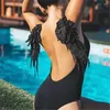 Women's Swimwear Sexy Soild Bodysuit Angel Wing Swimsuit One-pieces Backless Women Push Up Brazilian Bikini Bathing Suit Monokini