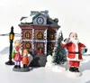 Julekorationer 10 Julstycken Belysad stuga Small House Christmas Tree Display Juldekoration Santa Claus Set Gifts X1020