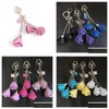 Keychains Lanyards Keychains 50st 18Colors Charm Leather Rose Flower Key Chains Tassel Women Keychain Bag Purse Pendant Jewelrykeyc Dhdyv