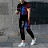 Chándal para hombre Conjunto de pantalón Hombre Verano Manga corta O Cuello Tigre Camiseta 3D Traje deportivo de gran tamaño de 2 piezas Trajes de chándal casual para correr