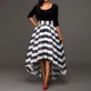 Dames elegante zwarte formele feestcocktail gestreepte jurk lange jurk 2 sets groot formaat zomerfeestjurk341q