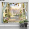 Tapisseries Imitation fenêtre paysage tapisserie tenture murale parc fleur arbre océan impression Art décor à la maison paysage de Noël 231019