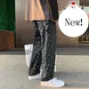 Mäns jeans Cashew Flower Black Straight Tube Loose Spring and Autumn Summer Korean Fashion Baggy Pants Denim Trousers332e