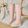 Buty zimowe różowe białe buty śnieżne buty dla kobiet niskie obcasy kolanowe buty żeńskie platforma Pluszowe długie łodzie Majer czarny 34-43 231019