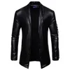 Hommes en cuir simili cuir cuir blazer veste hommes marque de mode automne coupe ajustée coupe-vent cardigan solide PU simili cuir manteau fête danse scène costumes 231019