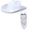 Batı kovboy şapkası pembe taç kovboy şapka tüy siyah ve beyaz eşarp dick
