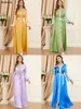 Vêtements ethniques Élégant Musulman Maxi Robe Pour Femmes Rafraîchissant Menthe Vert Été Abaya Ruban Doré Col V Perlé Manches Longues Jalabiya