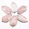 Pendant Necklaces Selling Natural Rose Quartz Stone Irregular Connector Slice Necklace Silver Plated Edge Charm Diy Jewelry Wholesale 6Pcs