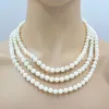 Kolczyki naszyjne ustawione 8-9 mm naturalne 3 pasmo słodkowodne kolczyki perłowe. Spraw, że wyglądasz pięknie 18-20 ”