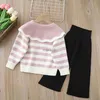 Clothing Sets Girls Knitted Suit New Children Lapel Striped Top Pants 2 Piece Infant Autumn and Winter Clothes Trend 1-8Y J231020