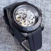 Montres-bracelets Noir NH70 Montre mécanique Hommes Squelette Cadran creux 120Clics Bague de lunette Matte Insert Verre Saphir Courbe Caoutchouc