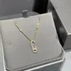 Kvalitet Topp V-guld tre diamanter halsband för kvinnor ny full diamant glidande hänge flexibel rullande benben kedja med låda originalkvalitet