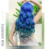 Max Beauty Perucas de sereia azul, cabelo longo encaracolado, peruca diária, resistente ao calor, fibra sintética para Halloween, cosplay para o Natal