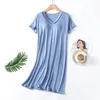 Robes décontractées Robe d'été pour femmes Soutien-gorge rembourré Manches courtes Plus Taille Col V T-shirt Homewear Sleepdress Streetwear