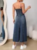 Casual Jurken Blauwe Strapless Denim Jurk Vrouwen Sexy Backless Bodycon Lange Mode Knop Mouwloze Avondfeestjurken 2023 Zomer