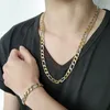 Ensemble de colliers et bracelets en métal pour hommes, pièces de 9mm, plaqué or et argent, en acier inoxydable, nouveau style, bijoux à la mode, 80g281F