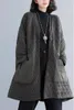 Trenchs de femmes automne mi-longueur chaude à manches longues veste d'hiver matelassée artistique et décontractée patchwork grandes poches manteau de coton Z2681