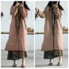 Women's Trench Coats Johnature Women Chinese Style Patchwork Color Parkas V-Neck Long Sleeve Winter Warm 2023 Linen Vintage Loose