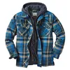 Herrläder faux mens fleece fodrade flanell plädskjortor jacka knapp ner sherpa jackor med huva långärmad vinter huva rockar 231020