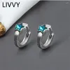 Dangle Earrings LIVVY Silver Color Blue Star Zircon Hoop For Women Couples Handmade Jewelry 2023 Trendy Prevent Allergy