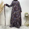 Этническая одежда Дубай Абая Мусульманское платье Женщины Элегантный принт Осенние вечерние платья Ид Кафтан Марокканский Рамадан Хиджаб