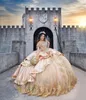 Princesa champagne rendas apliques vestido de baile quinceanera vestidos 2024 fora do ombro doce 16 vestido de gala vestidos de festa de baile