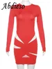 Повседневные платья Abdieso, осеннее сетчатое лоскутное сексуальное короткое вечернее вечернее женское платье, модное зимнее облегающее мини-платье с длинными рукавами 2023