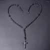 Pendant Necklaces 5-decade Rosary Necklace Natural Black Onyx With Hematite Cross Catholic Rosaries Jewelry Drop