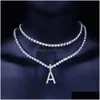 Pendant Necklaces 26 Letter Initial Necklace Tennis Chain Choker For Women Statement Bling Crystal Alphabet Collar Jewelry284W Drop Dhscd