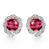 Dangle Earrings Luxury Red Zircon Geometric For Women Classic Flower Design Tourmaline Gem Inlaid Stud Earring Jewelry 3 Carats Size