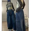 Jeans da donna Cargo Donna 2023 Vintage Gamba larga Sciolto Mops Hip Hop Spice Girl Pantaloni casual Tasca da donna Pantaloni in denim taglie forti