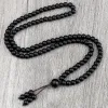 Collana con perline in pietra naturale nera lucida, ossidiana, onice opaco, 108 perline