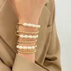 Strand imitacja Pearl Geometryczna koralika zszyta metalowa bransoletka dla kobiet akcesoria biżuterii