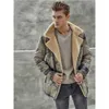 Herren-Lederimitat-Herren-Lammfellmantel, Herrenjacke, Tarngrau, Pilotenfell, B3, Schaffell-Outwear 231020