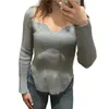 Maglioni da donna Camicetta lavorata a maglia da donna Camicia Top Colletto quadrato Manica lunga Spacco laterale Orlo irregolare Pullover attillato Maglieria