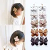 Accessoires pour cheveux 12pcs pinces à papillon faites à la main filles douces épingle à cheveux latérale en cuir souple frange barrettes enfants chapeaux