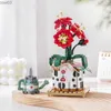 블록 꽃다발 빌딩 블록 DIY 빨간 꽃 샤워 주전자 식물 냄비 작은 펠렛 어셈블리 장식 아이를위한 어린이 장난감 선물 R231020