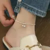 Anklets Panjbj Silver Color Double Bell Anklet For Women Girl Lucky Concise Retro utsökta smycken Birthday Present