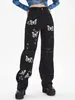 Jeans para mujer 2023 Estampado de mariposas Ripped Women High Cintura suelta Pierna recta Pantalones de algodón Streetwear Pantalones de mezclilla