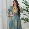 Roupas étnicas Floral Bordado Vestido de Lantejoulas com Cinto Muçulmano V-Pescoço Applique Abaya Vestido de Festa Mulheres Flor Bud Mangas Turquia Vestidos