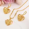 18 k Fine Solid Gold GF Outline border heart flower Europe women Jewelry Sets bridals Wedding jewelry Gift Dubai pendnat earring2873