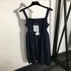 Elegant Slimming Denim Dress With Belts Jeans Sleeveless Off Shoulder Skirt Women's Summer Full Small Letter183V