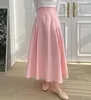 Skirts Women 2023 Summer Soldi Long Office Lady Cotton A-line Simple Korean Casual Pleated Female 12 Colour Streetwear