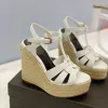 Tribute Woven Espadrille Sandals Wedge platform pumps heels Square toe shoes women's luxury designers leather outsole evening shoes 125mm factory Shoes size 35-42